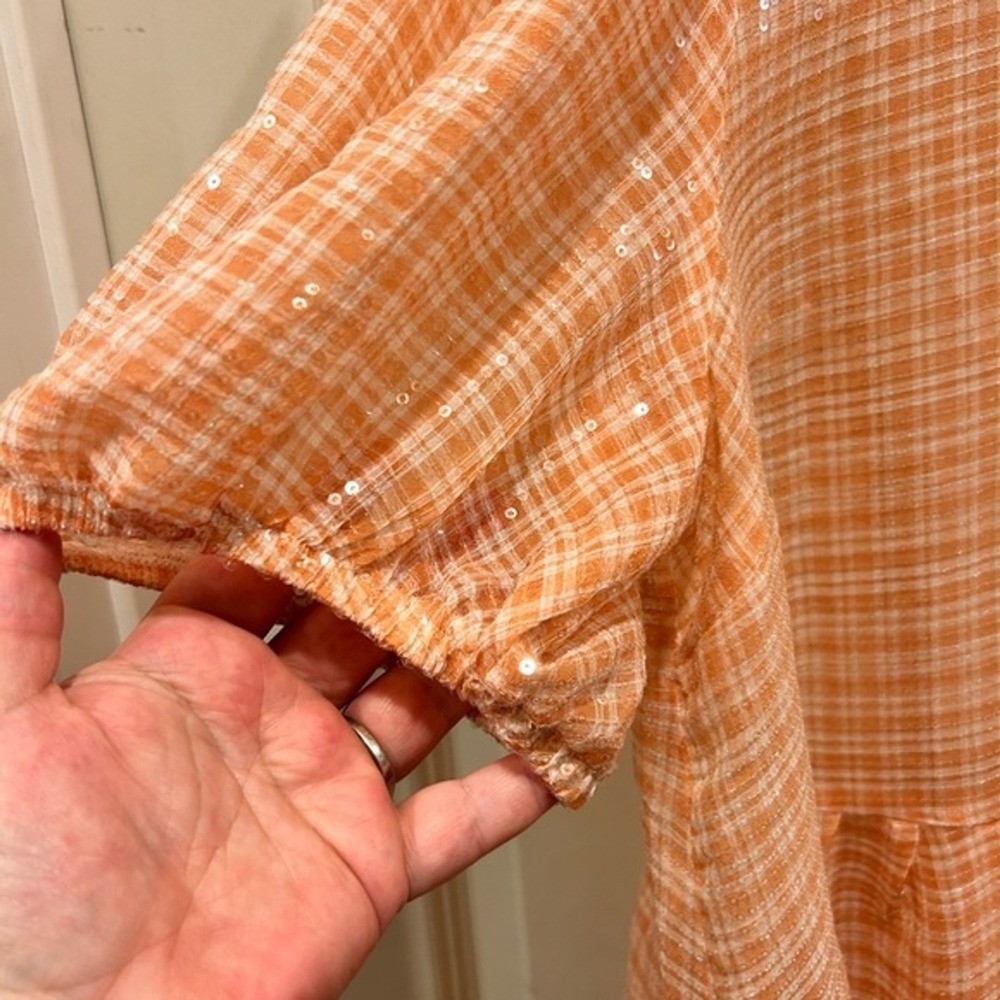 Collective The Label Peach Gingham Sequin Puff Sleeve Babydoll Mini Dress US 12 - Picture 8 of 8